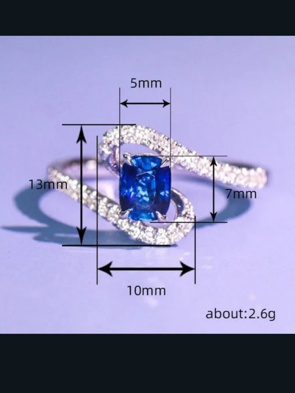 New Dainty Blue Sapphire White Diamond Irregular Ring - Picture 3 of 5